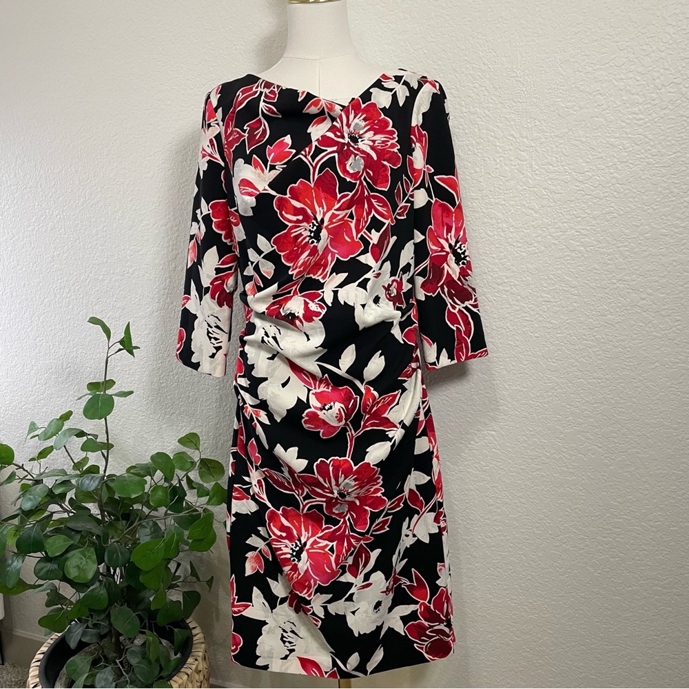 White House Black Market Floral Ruched Sheath Dress – Size 10